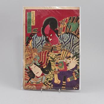 TRÄSNITT, 4 st, b la troligen Kunisada III, Japan, 1800/1900-tal.