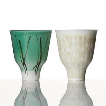 Wilhelm Kåge, a set of two bone china "Cintra" vases, Gustavsberg Studio, Sweden 1954.