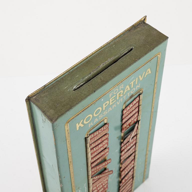 A metal shopping list from  Kooperativa förbundet, AB Hugo Brusewitz Bleckvarufabrik, Gothenburg, 1930's/40's.