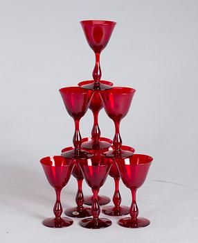 VINGLAS, glas, 10 st, Monica Bratt, Reijmyre, 1900-tal.