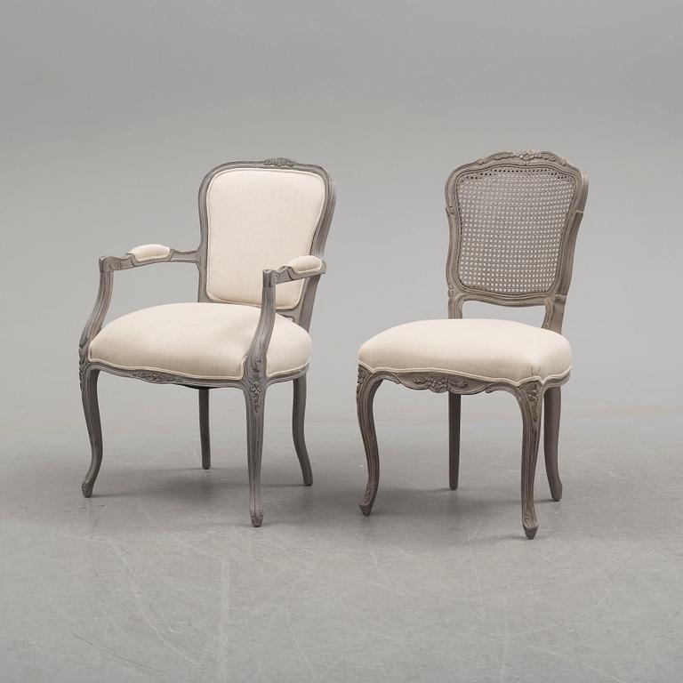 A rococo style armchair and chair, 21th century.