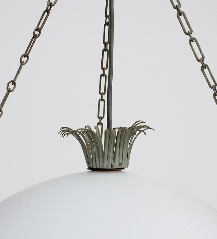 A Gunnar Aspelund iron and white glass hanging lamp, Böhlmarks, Sweden,