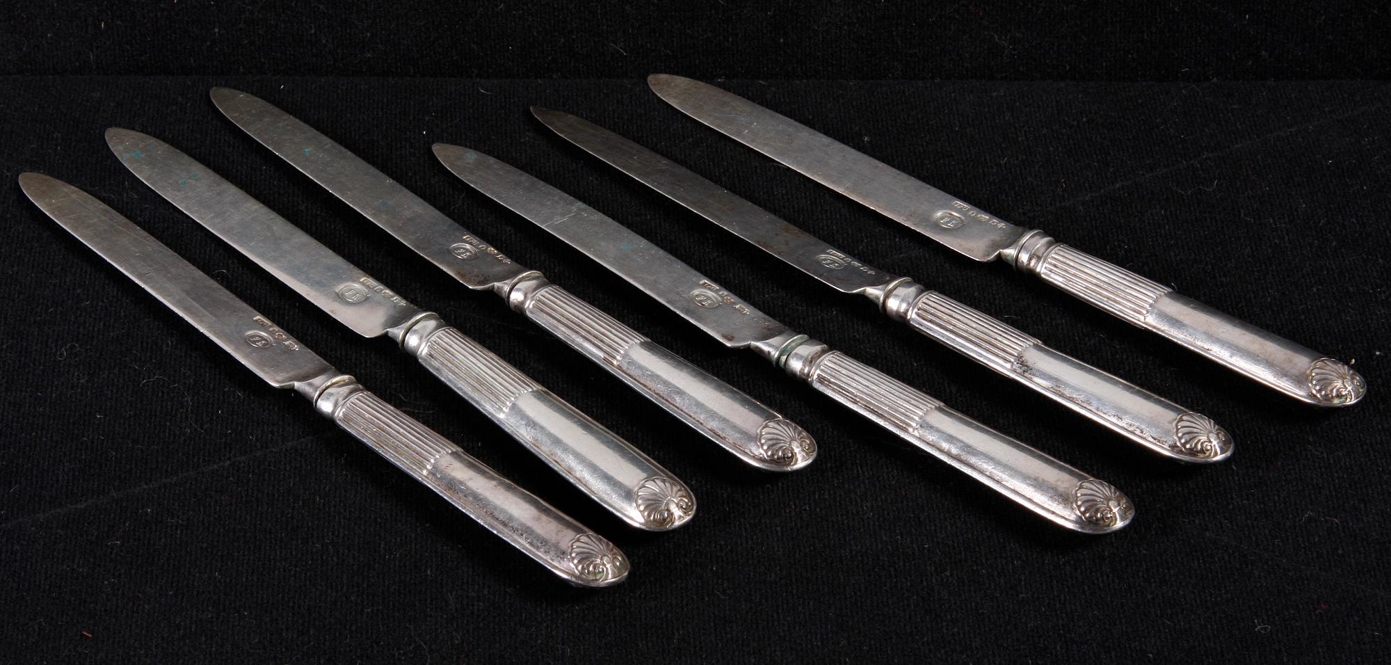 FRUKTKNIVAR, 6 st. Silver, dat. 1834.