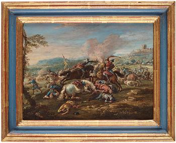 558. Jacques Courtois kallad Le Bourguignon In the manner of the artist, JACQUES COURTOIS KALLAD LE BOURGUIGNON, In the manner. Copper 21 x 27.5 cm.