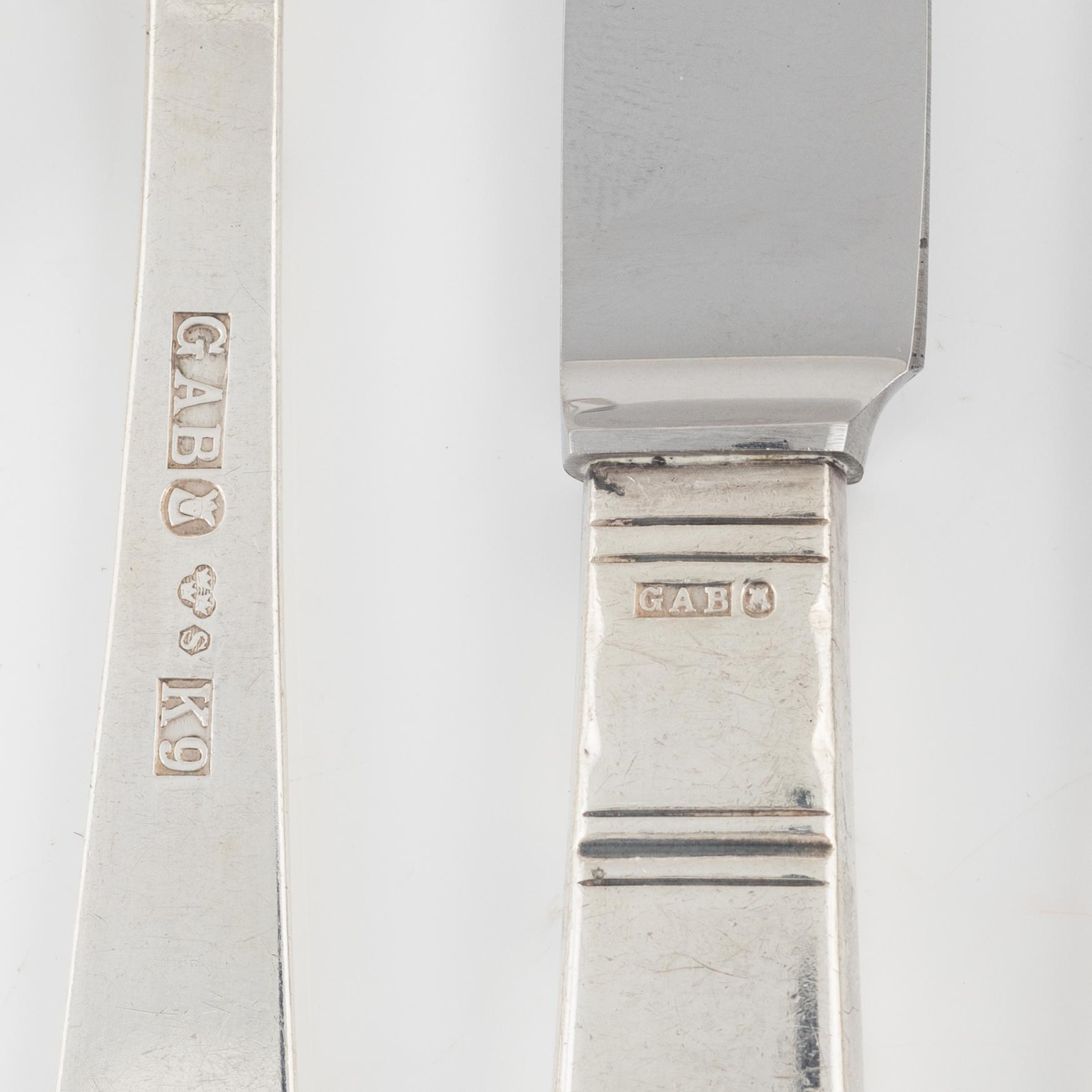Jacob Ängman, 42 pieces of silver cutlery, 'Rosenholm', GAB, Stockholm/Eskilstuna, 1956-69.