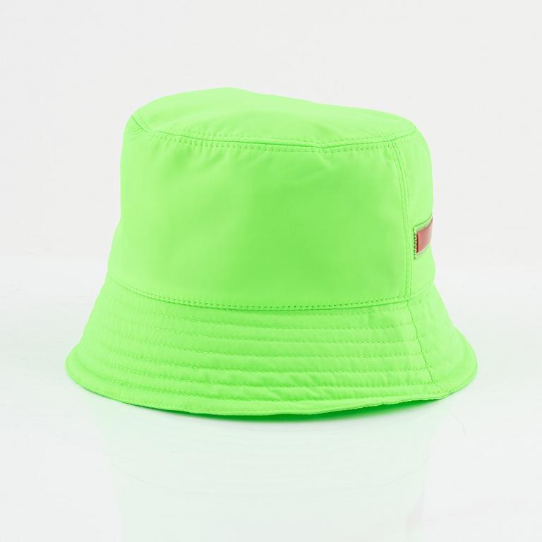 Prada, a neon green bucket hat, size S.