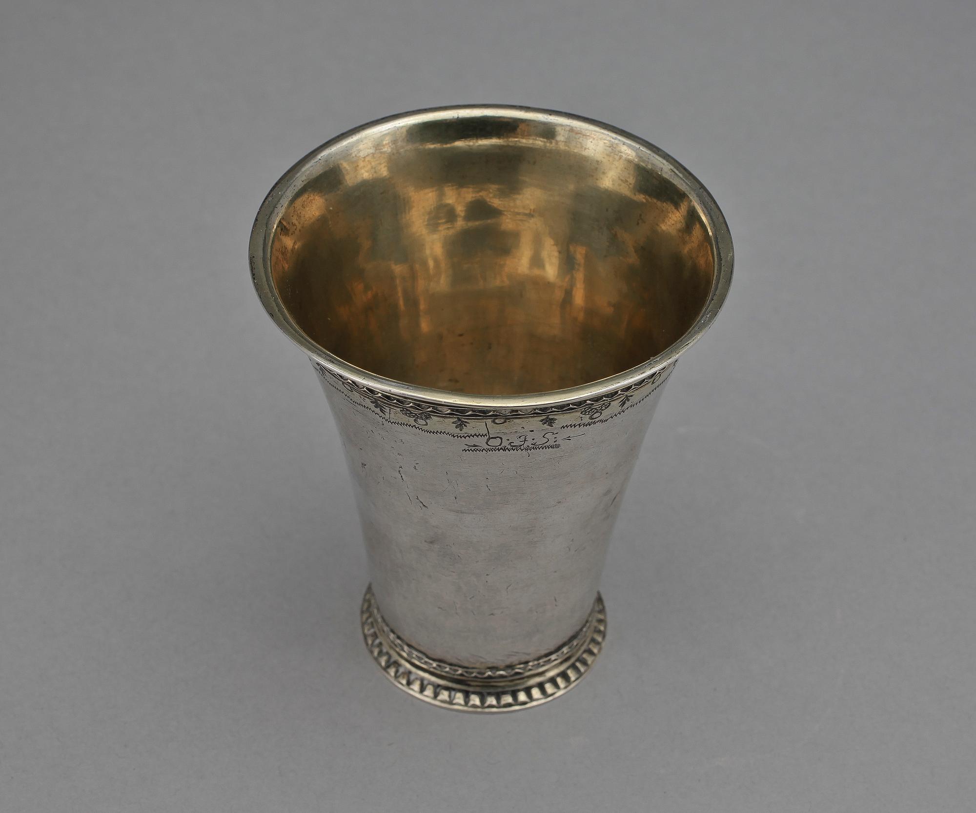 BÄGARE, silver, Conrad Heitmüller, Nyköping 1770. Vikt ca 59 g.
