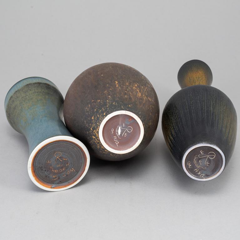 GUNNAR NYLUND, three stoneware vases, Rörstrand, Sweden 1950-60's.