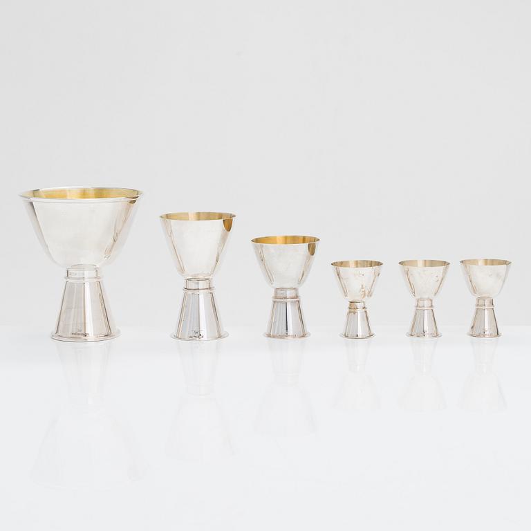 Tapio Wirkkala, pikareita, 6 kpl, hopeaa, TW 329, Kultakeskus, Hämeenlinna 1960-70-luku.