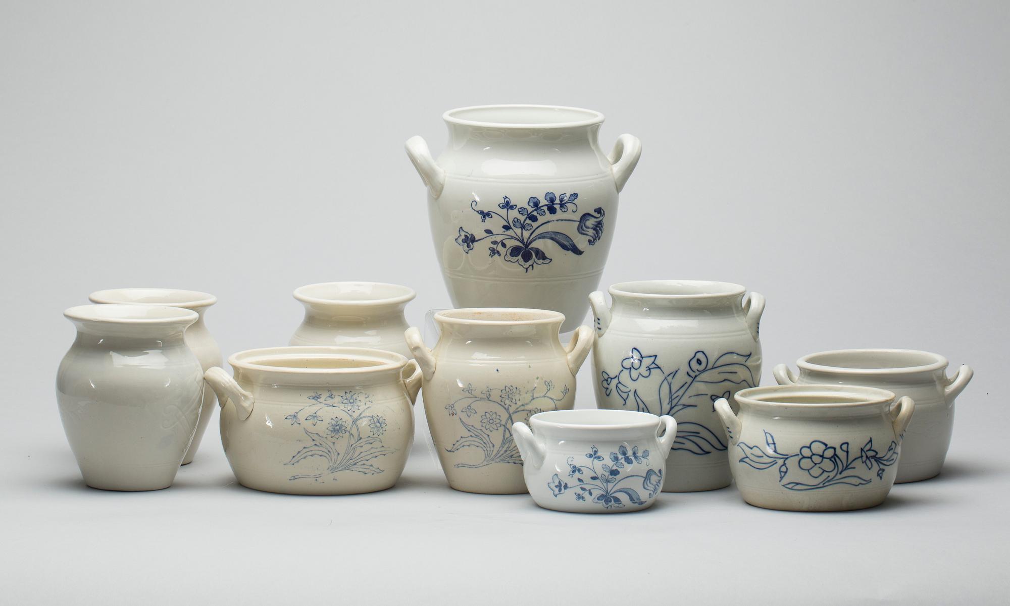 SYLTKRUS, 10 st olika, stengods, Rörstrand, Gustavsberg och Göteborg 1900-tal.