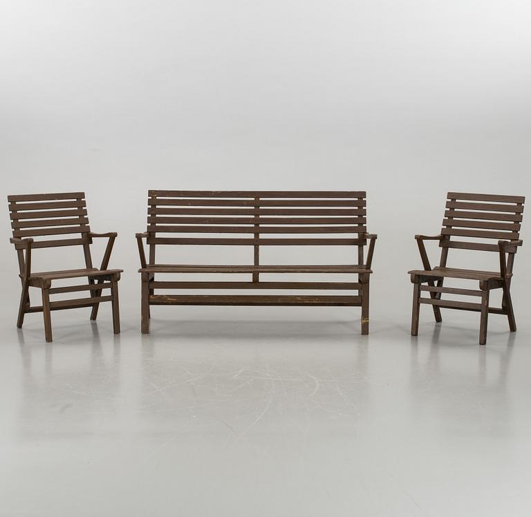 CARL MALMSTEN, garden furniture 'Bergshamra', two chairs, a sofa and a table. Mid 20 th century.