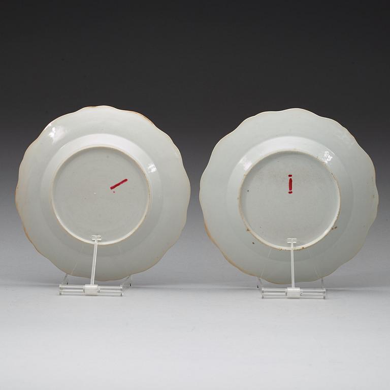 A pair of famille rose armorial dishes for Claes Alströmer, Qing dynasty, Qianlong (1736-95), ca 1770.