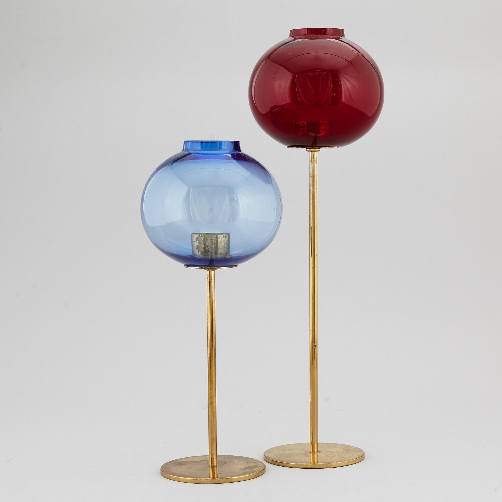 HANS-AGNE JAKOBSSON, two glass and brass candle holders, for Markaryd.