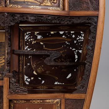 A Japanese black and gilt lacquer, mother of pearl and bone inlaid hardwood Shodona, Edo period.