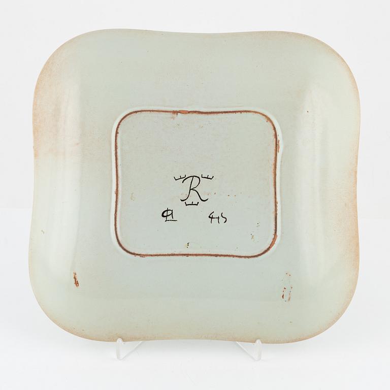 Carl-Harry Stålhane, a faience dish with decor by  Aune Laukkanen from Rörstrand.