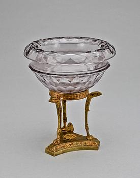 SKÅL PÅ FOT, brons och glas, empirestil, 1800-tal.