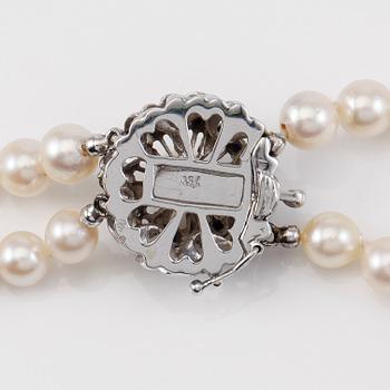 COLLIER, odlade pärlor, lås 18K vitguld med safirer.