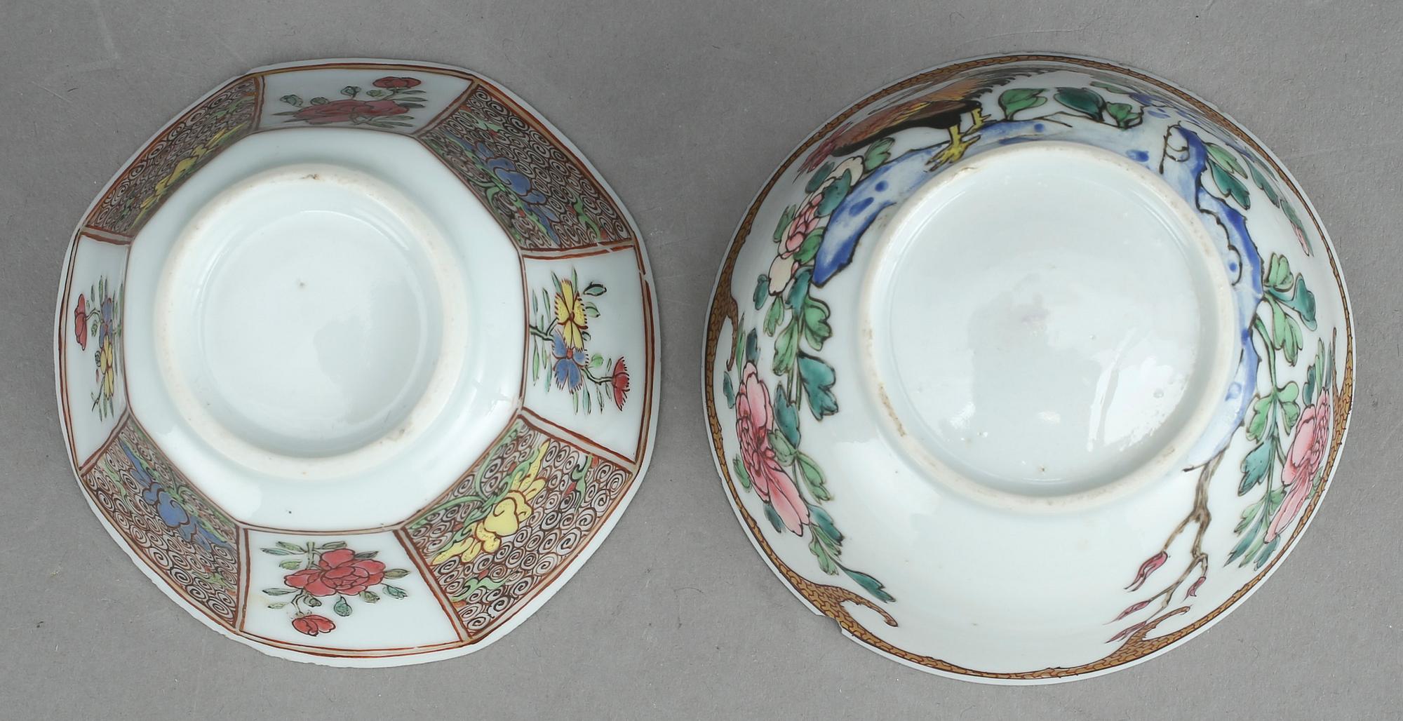 KOPPAR MED FAT, 2+2 st, porslin, Kina, 1700-tal.