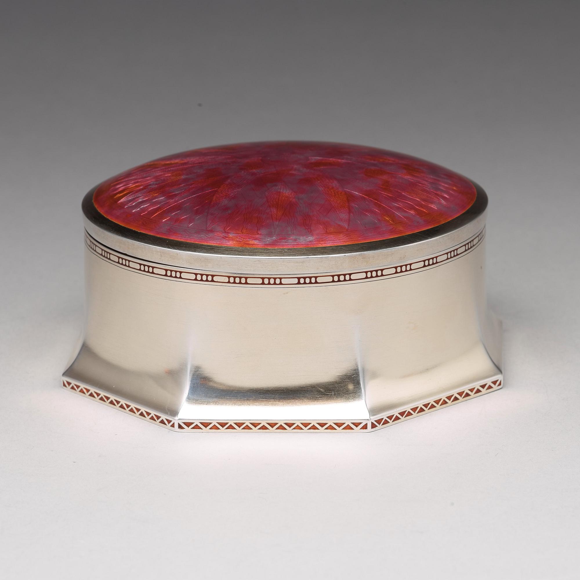 Ferdinand Boberg, an Art Nouveau silver and enamelled bonbonnière executed by C.G Hallberg, Stockholm 1909.