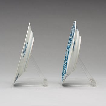 A pair of blue and white dishes, Qing dynasty, 18th Century with Chenghua mark.