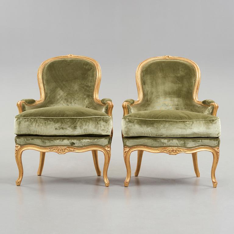 Two bergeres, one by Georges Jacob, Louis XV, the other one later.