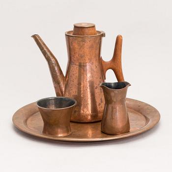 TAPIO WIRKKALA,  A 4-piece coffee set in copper and teak, TW 163/164, Kultakeskus, Finland, 1960s-70s. Design year 1961.