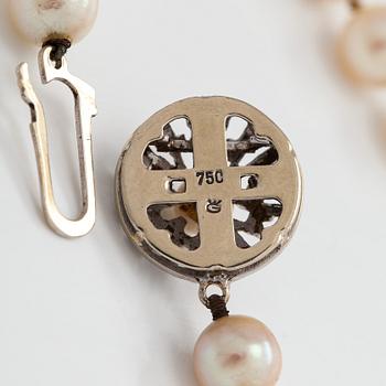 Pärlcollier, odlade pärlor, lås 18K vitguld.