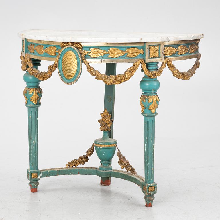 A Gustavian style console table, around 1900.