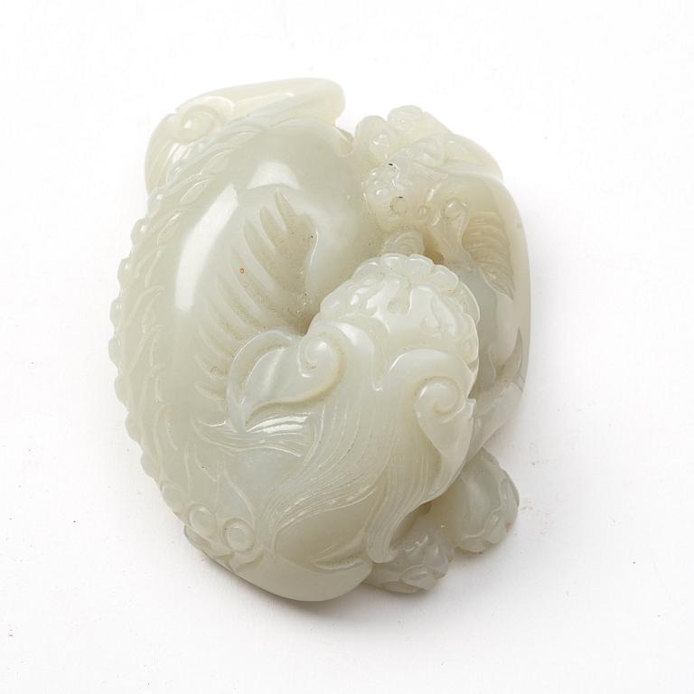 SKULPTUR, nefrit. Troligen sen Qingdynasti.