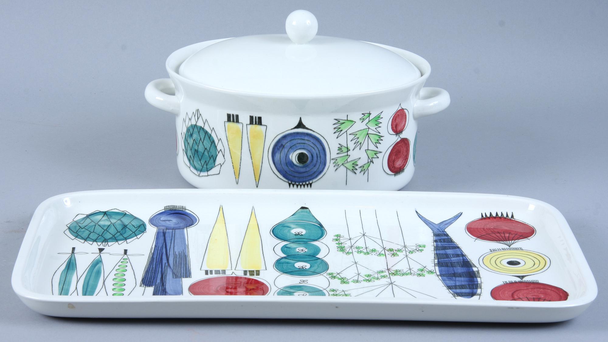 LOCKKAROTT samt FAT, porslin, "Picknick" Marianne Westman, Rörstrand.