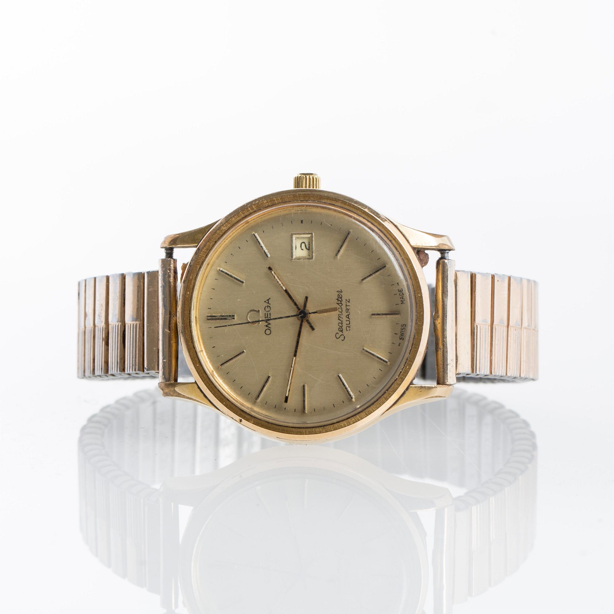 ARMBANDSUR, Omega Seamaster Quartz, gulddublé. 1990-tal.