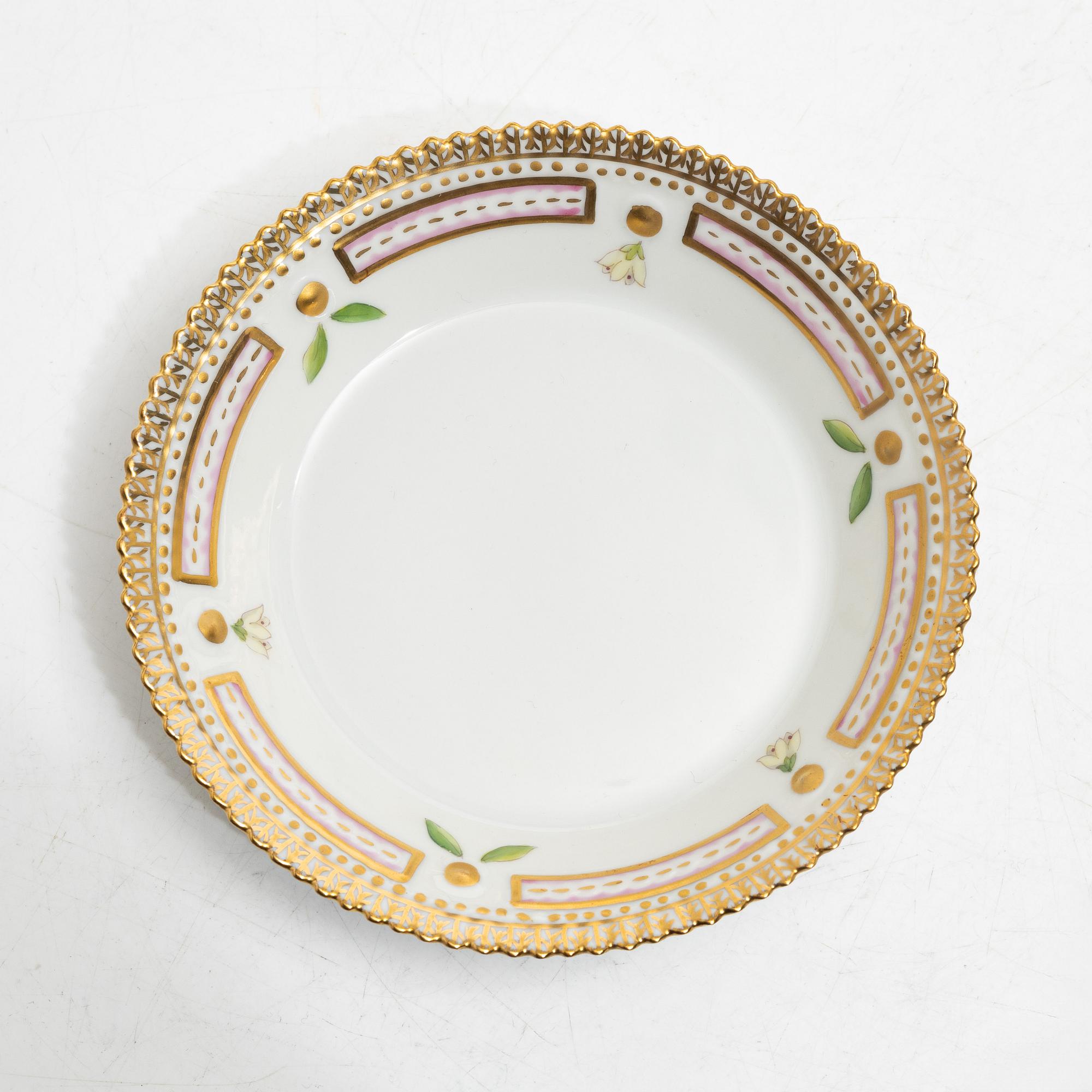 Royal Copenhagen, seven mocka cups with saucers, 'Flora Danica', Denmark.