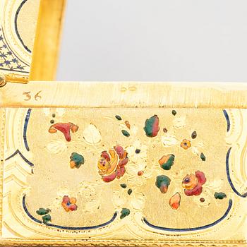 Dosa, guld och flerfärgad emalj, möjligen Hanau 1700-talets senare del.