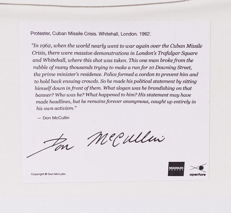 Don McCullin, "Protester, Cuban Missile Crisis. Whitehall. London", 1962.