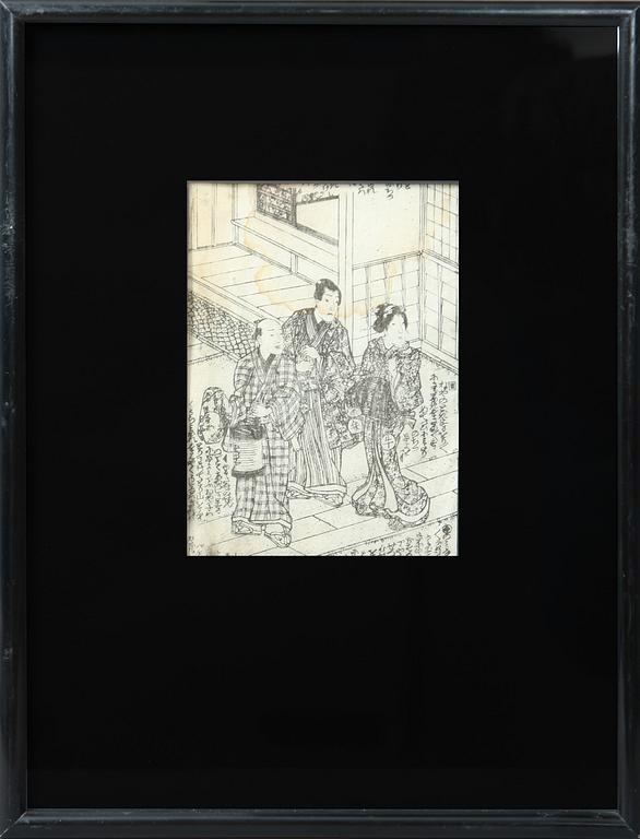 OKÄNDA KONSTNÄRER, träsnitt/blandteknik, 5 st, Japan, 1800-tal.