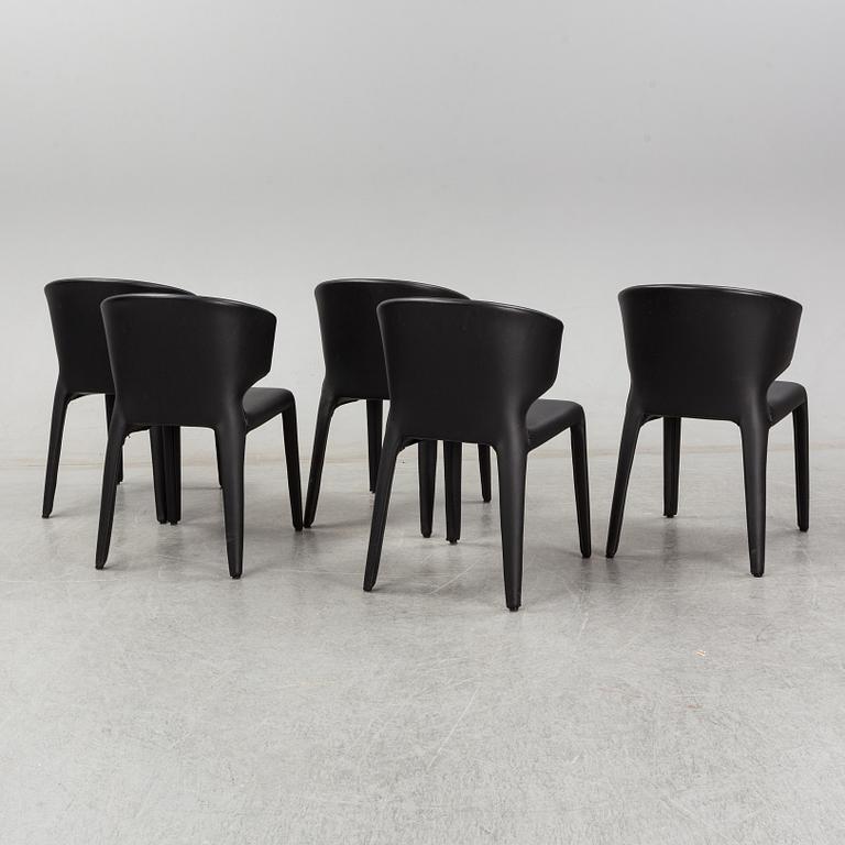 A set of five Hannes Wettstein 'Hola' black leather chairs, model 367, Cassina, Italy.