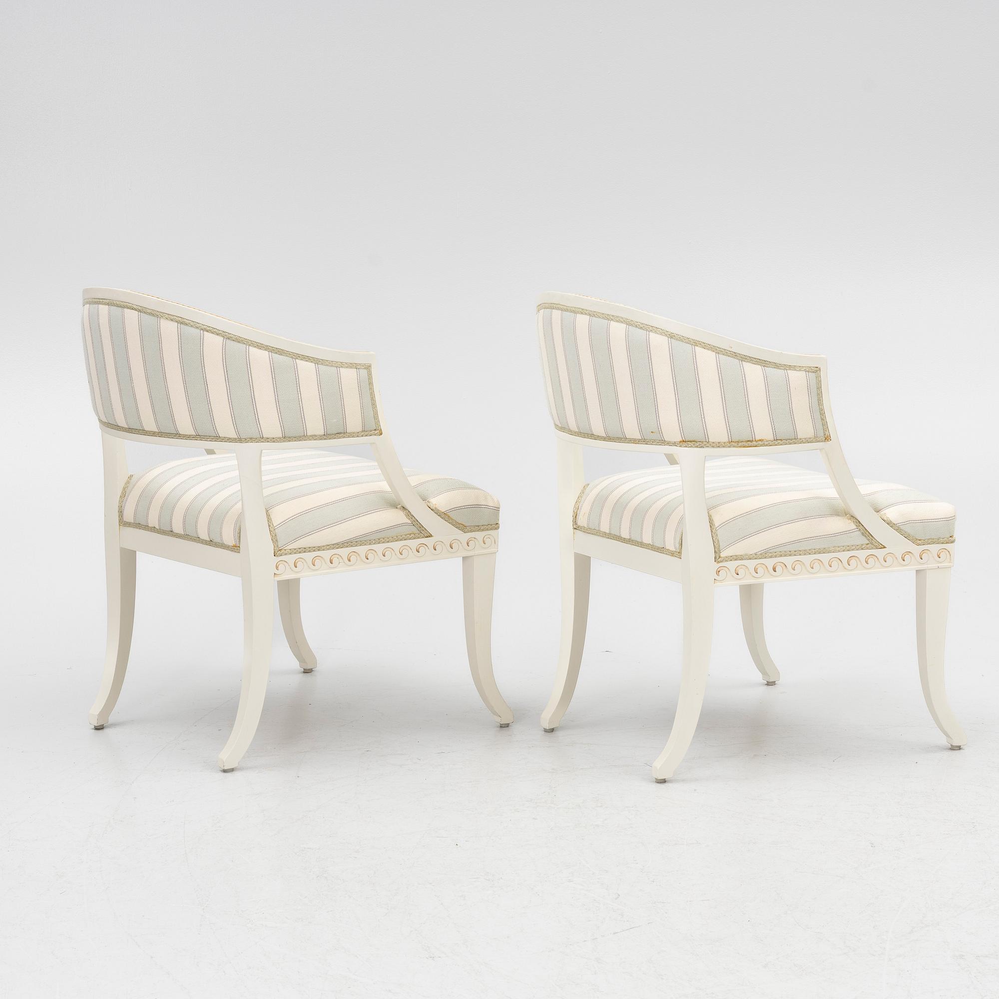A pair of late-Gustavian armchairs, Sweden, 20th century.