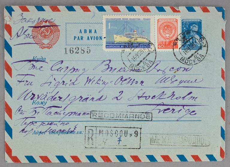BREV med AUTOGRAF, egenhändigt skrivet och signerat Boris Pasternak, 1959.