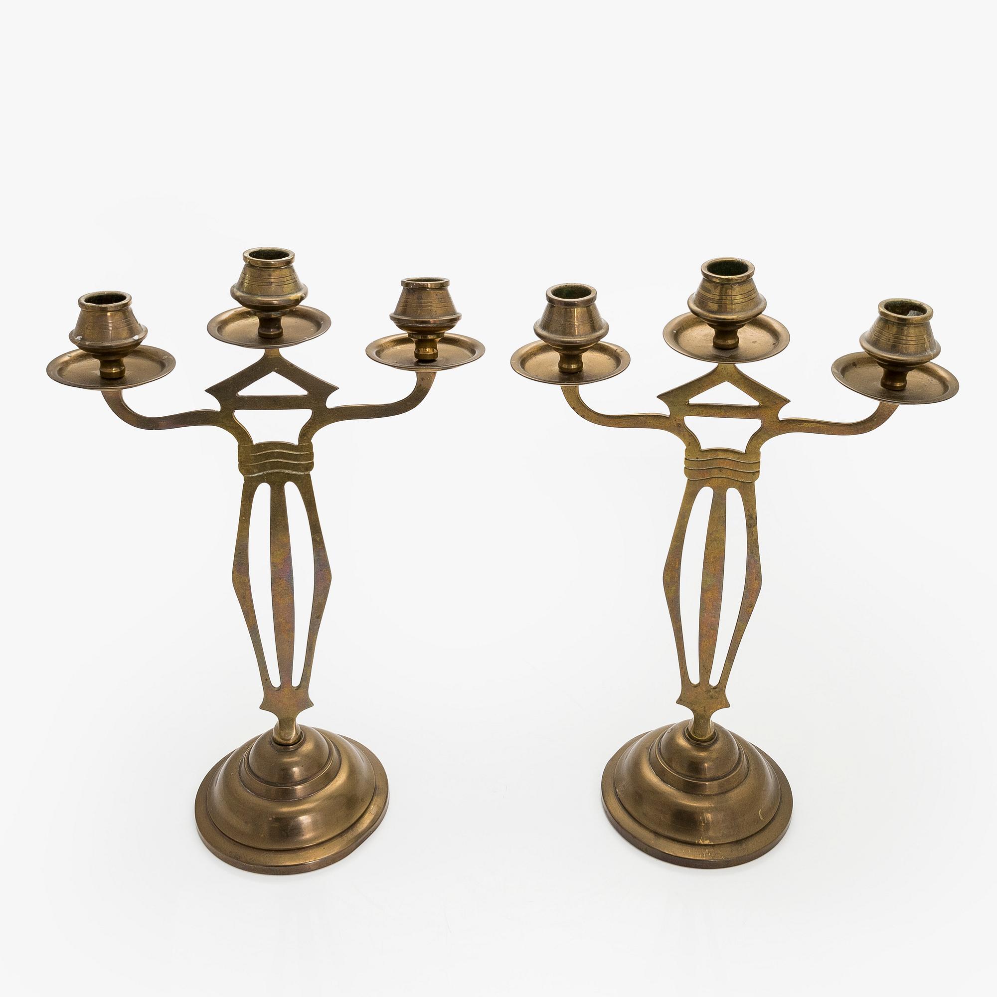 Kandelabrar, ett par, jugend / art nouveau, mässing, 1900-talets början.