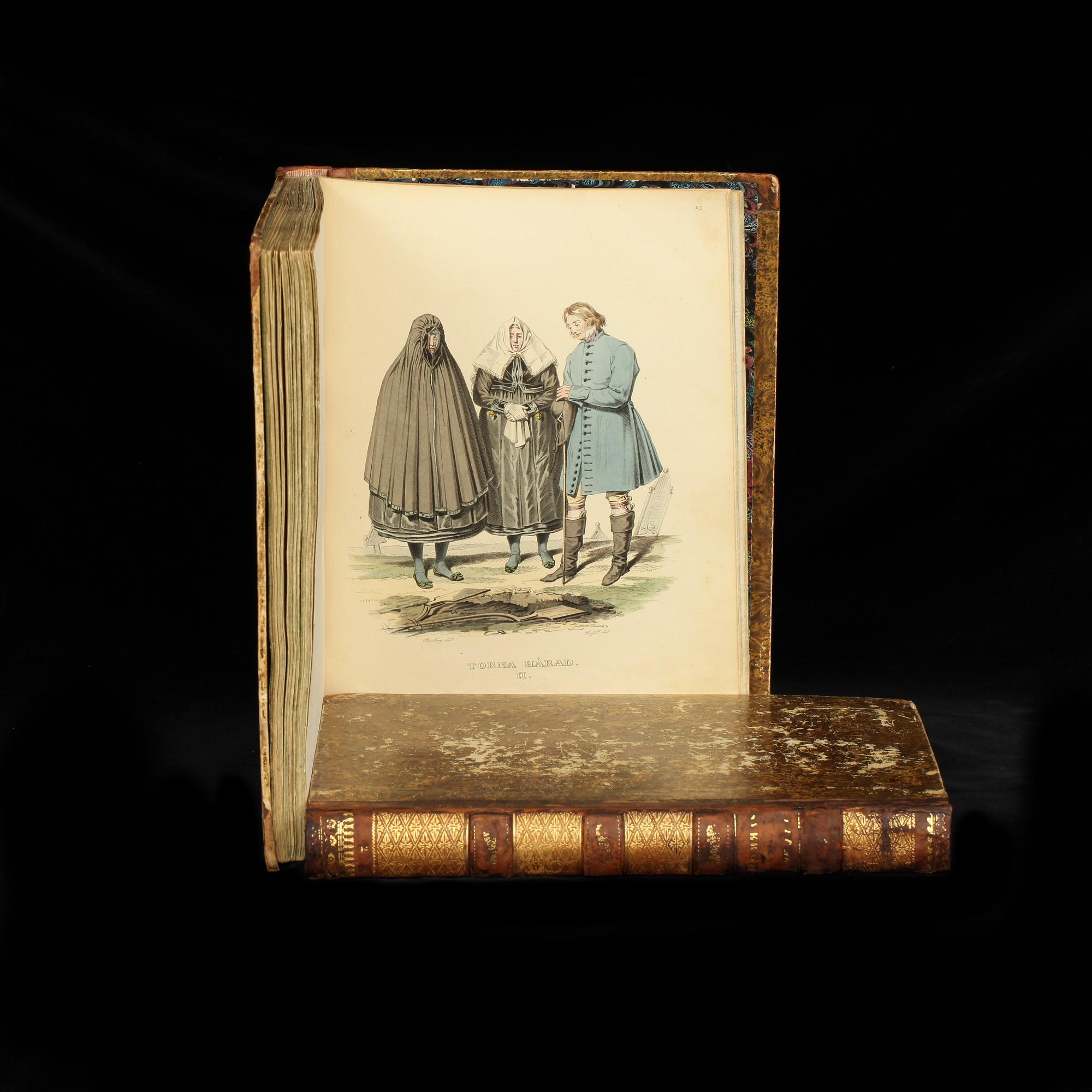 BÖCKER, 2 st, samt SERVISDELAR, 27 delar, flintgods, Rörstrand , "Ett år i Sverige". 1800/1900-tal.