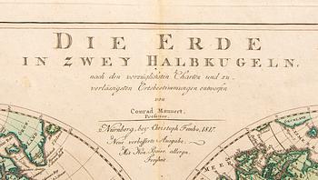 Conrad Mannert, karta, handkolorerat kopparstick, Nürnberg 1817.