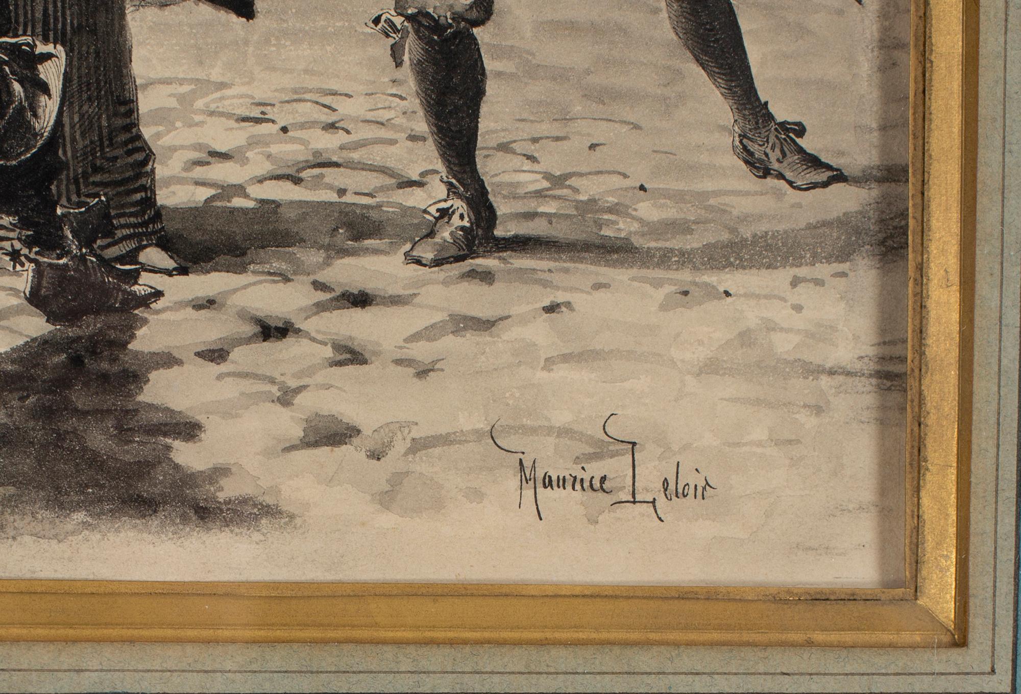 MAURICE LELOIR, Tuschlavering, signerad.