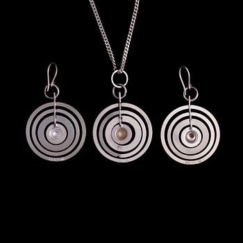 TAPIO WIRKKALA, PENDANT AND EARRINGS, Silver moon. Sterling silver, N. Westerback/Kultakeskus, 1970s.