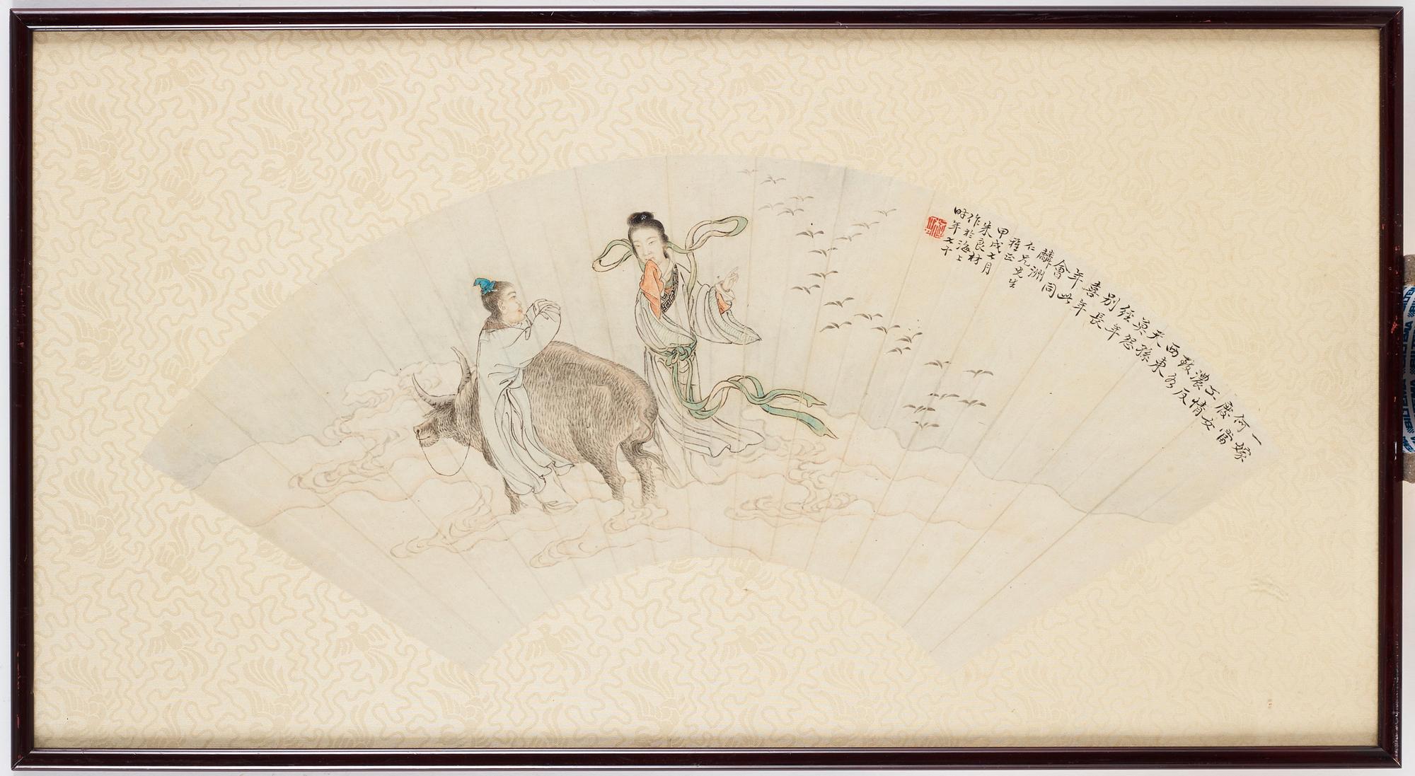 Two fan paintings by unknown artist, late Qing dynasty, circa 1900.