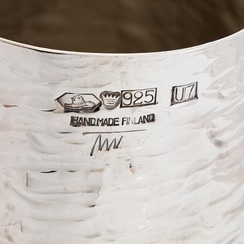Tapio Wirkkala, a silver pitcher with six silver beakers, marked TW, Kultakeskus, Hämeenlinna Finland 1973 and 1966.