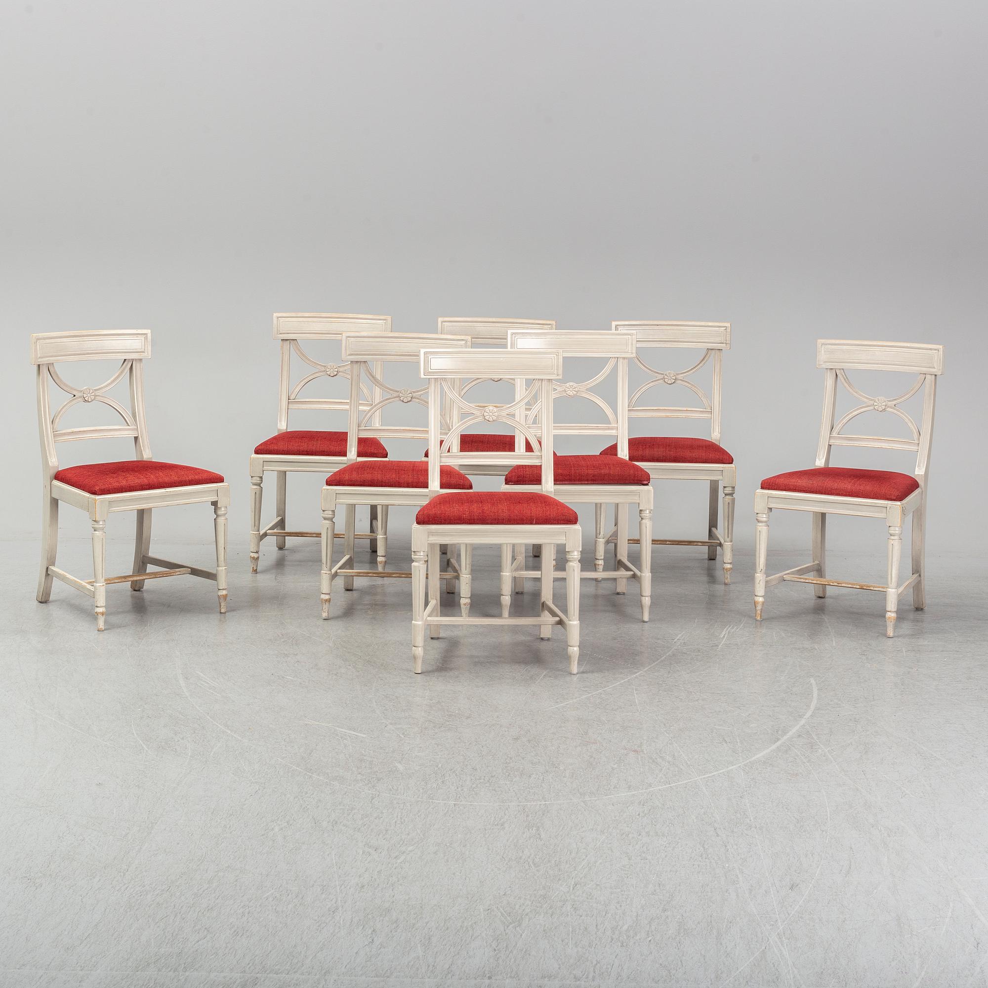 Eight late 20th century Gustavian style chairs.