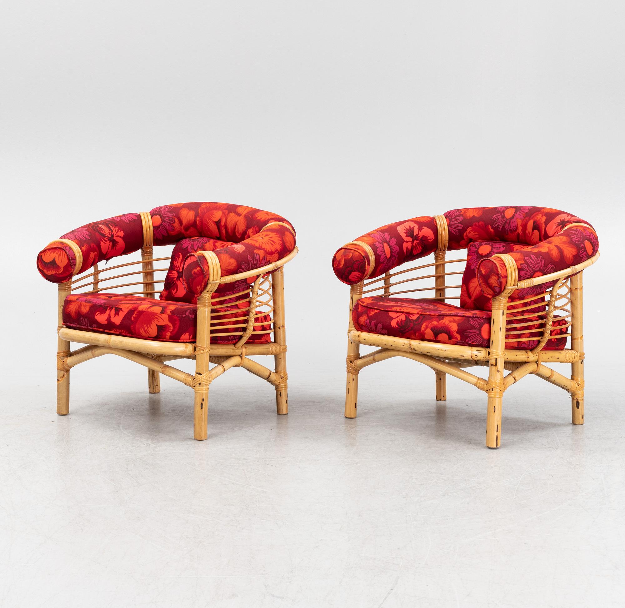 A three-piece bamboo and rattan furniture suite, second half of the 20th Century.