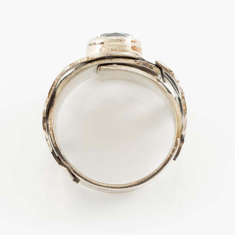 Jan-Christer Lundqvist, ring, sterling silver, with a white faceted stone, Skövde 1997.