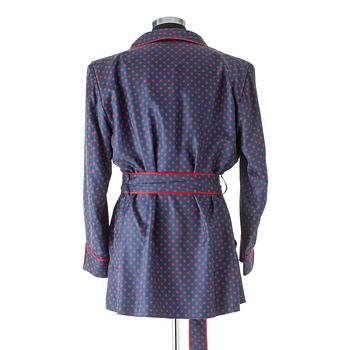 SULKA, a blue and red silk polka dotted dressing gown, 1980s.