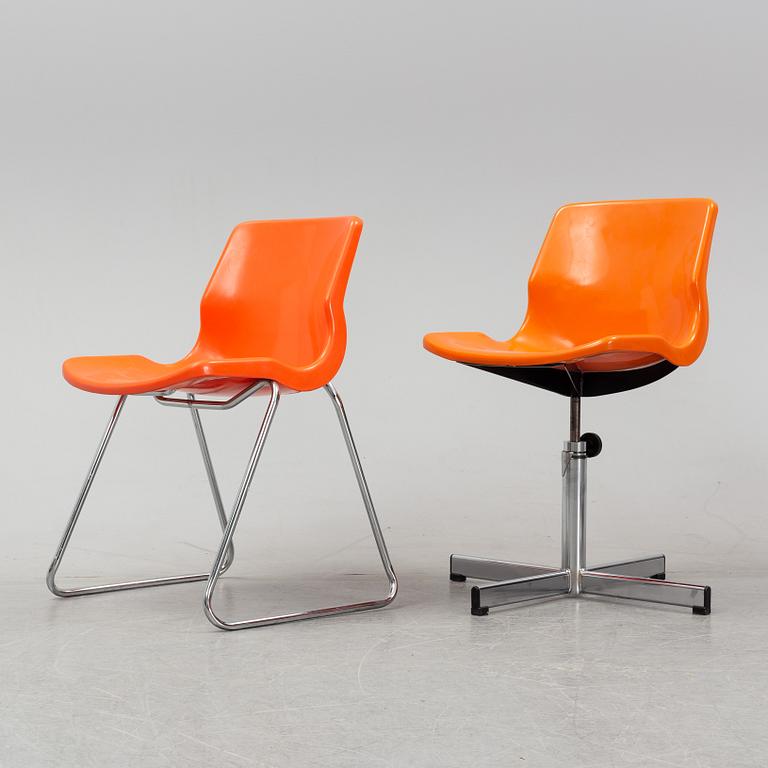 Svante Schöblom, snurrstolar, ett par, "Snurre", stolar, 4 st, "Snille", 1970-tal.
